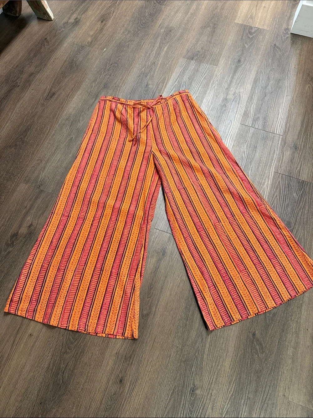 Anokhi Colorful 100% Cotton Drawstring Wide Leg Cropped Pant Size M